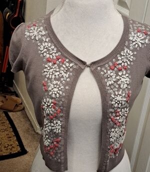 INC International Concepts Grey Embellished Cropped Sweater Size S